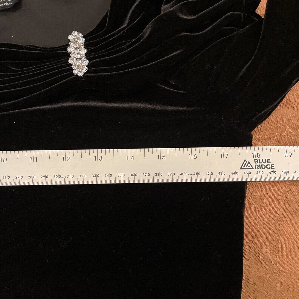 Xscape Joanna Chen Sz Small Blk Velvet Rhinestone Pin Evening Top Shawl Collar - Picture 2 of 8